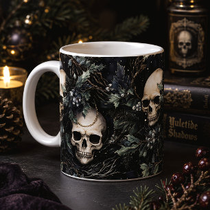 Gothic Christmas Skull & Holly Coffee Mug