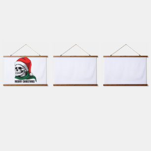 Gothic Christmas Skull with Santa Hat Hanging Tapestry