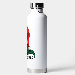 Gothic Christmas Skull with Santa Hat Water Bottle