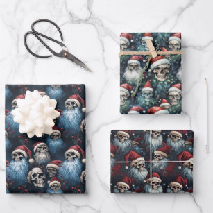 Gothic Christmas Skulls in Santa Hats Gothmas Wrapping Paper Sheet
