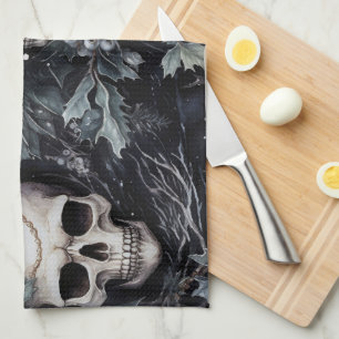 Gothic Christmas Skulls Tea Towel