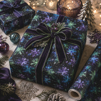 Gothic Christmas Snowflakes Blue Green Wrapping Paper