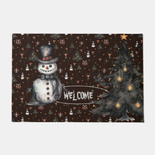 Gothic Christmas Tree Creepy Snowmen Doormat