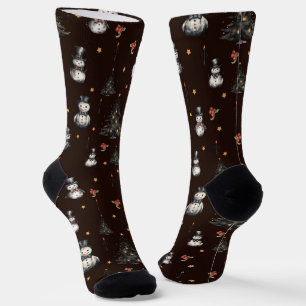 Gothic Christmas Tree Creepy Snowmen Socks
