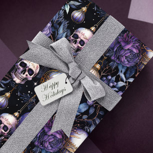 Gothic Christmas Tree Skulls Black & Purple Wrapping Paper