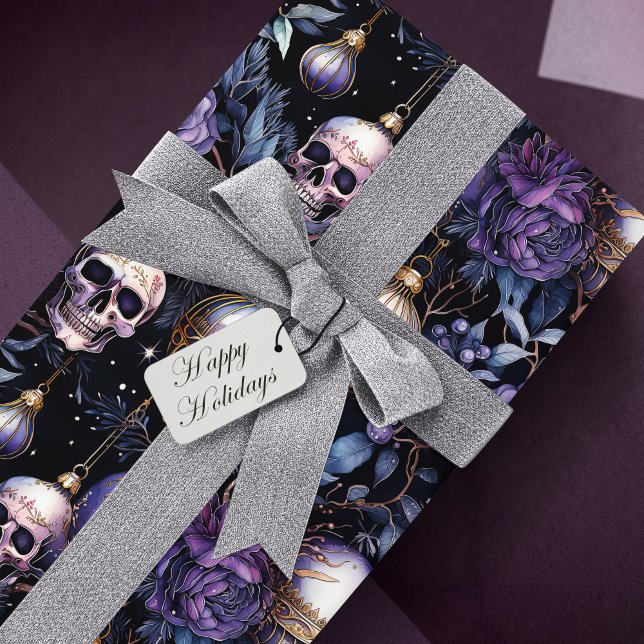 Gothic Christmas Tree Skulls Black & Purple Wrapping Paper (Creator Uploaded)