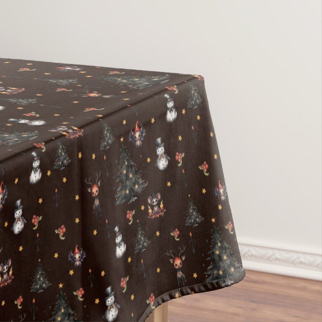 Gothic Christmas Tree Snowman Animals Tablecloth (In Situ)