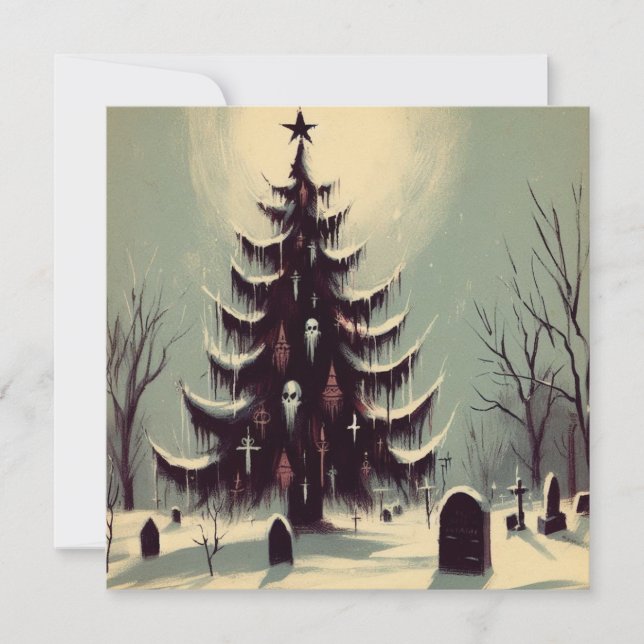 Gothic Christmas Tree with Graveyard Horror Holiday Card (Front)