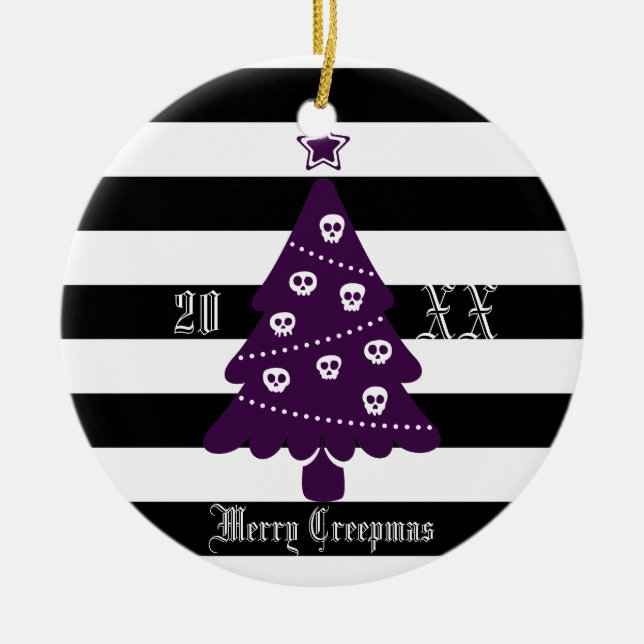 Gothic Christmas Tree With Stripes Ceramic Ornament (Front)