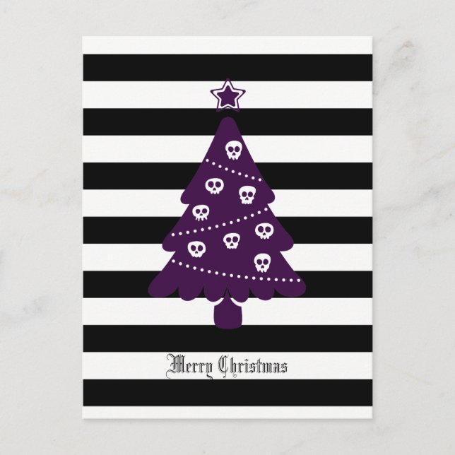 Gothic Christmas Tree With Stripes Holiday Postcard (Front)
