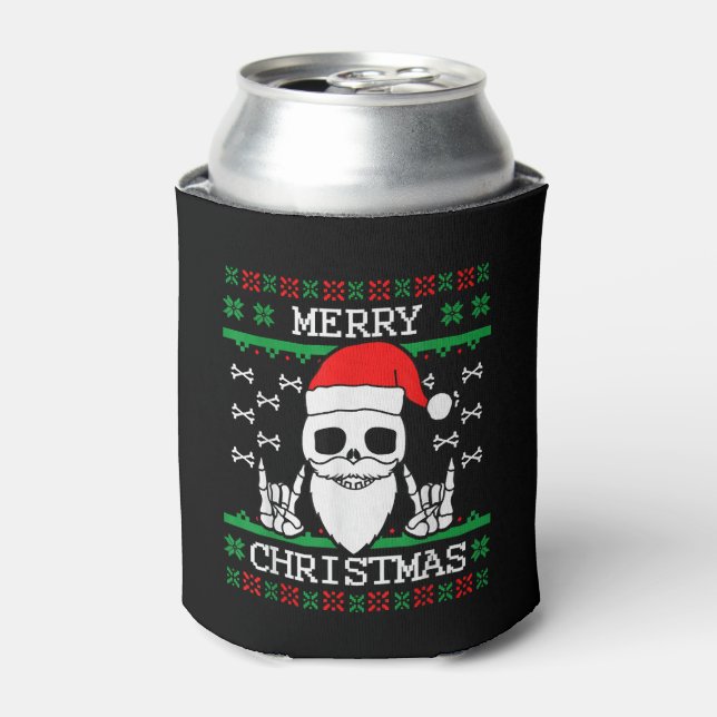 Gothic Christmas Ugly Skull Rock Christmas Gift Can Cooler (Can Front)