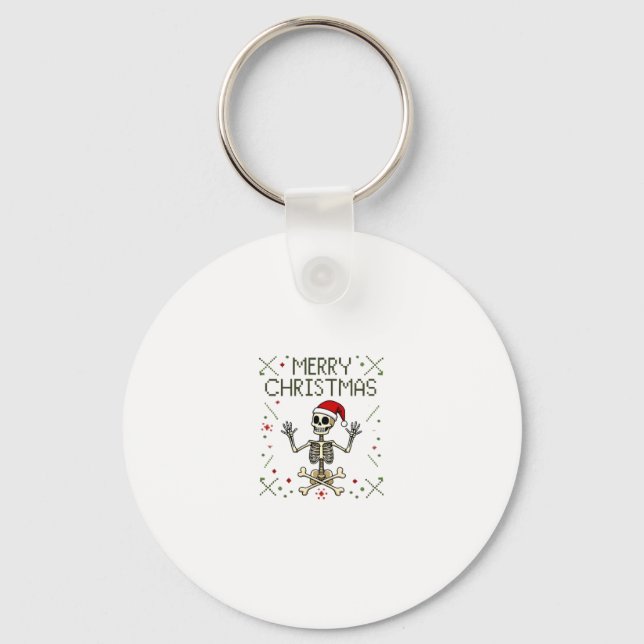 Gothic Christmas Ugly Skull Rock Christmas T-Shirt Key Ring (Front)