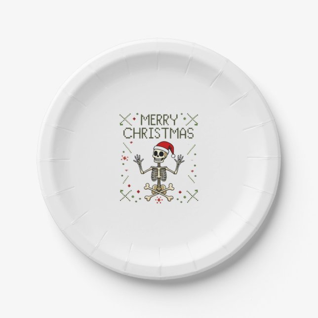 Gothic Christmas Ugly Skull Rock Christmas T-Shirt Paper Plate (Front)