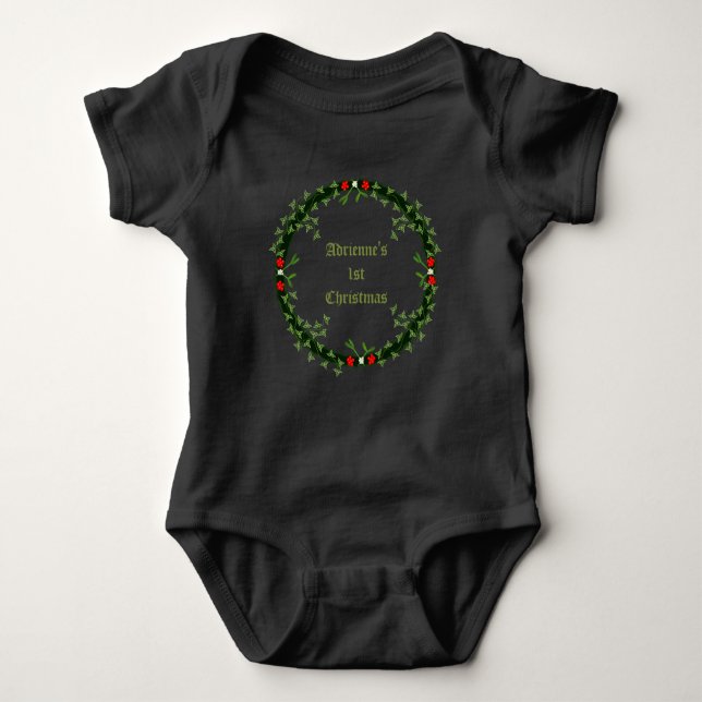 Gothic Christmas Wreath Custom Baby Bodysuit (Front)