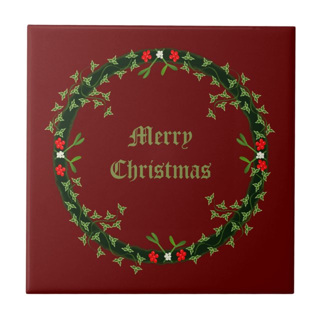 Gothic Christmas Wreath Custom Ceramic Tile (Front)