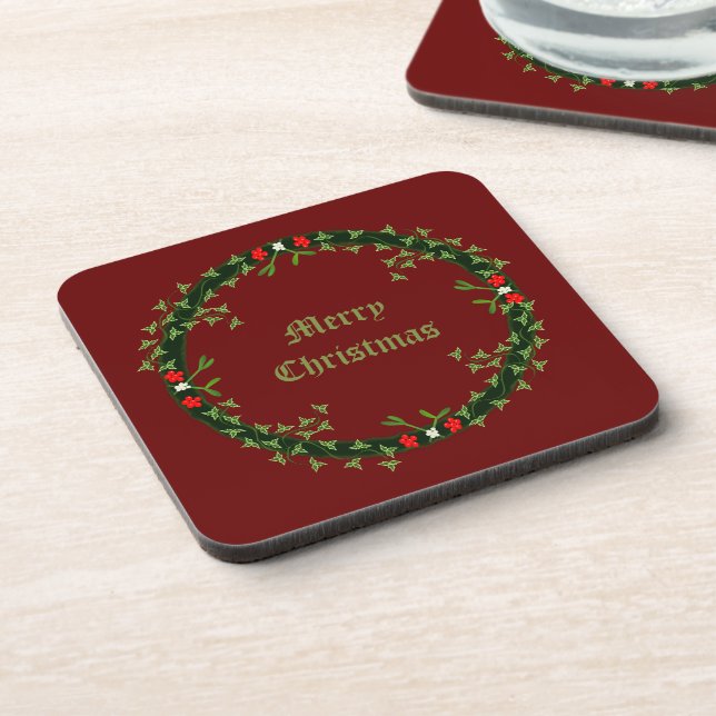 Gothic Christmas Wreath Custom Coaster (Left Side)