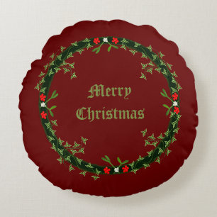 Gothic Christmas Wreath Custom Double Sided Round Cushion