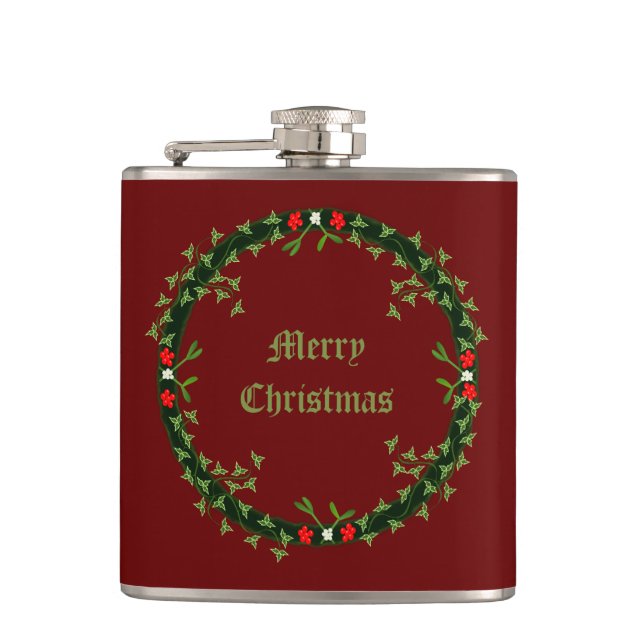 Gothic Christmas Wreath Custom Hip Flask (Front)