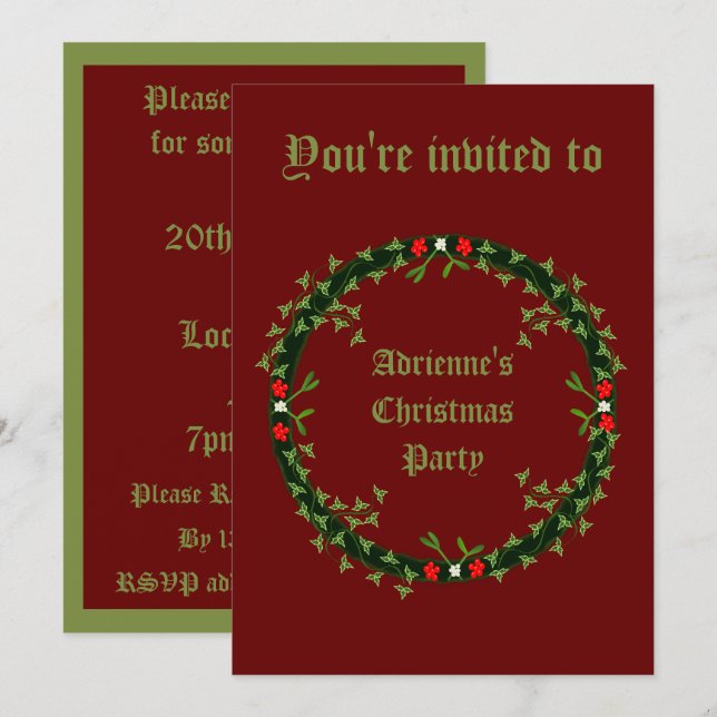 Gothic Christmas Wreath Custom Invitation (Front/Back)