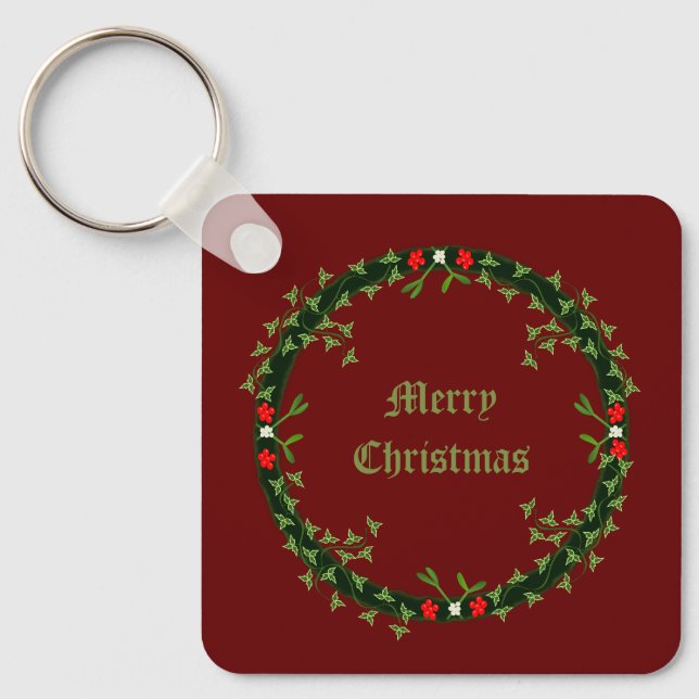 Gothic Christmas Wreath Custom Key Ring (Front)