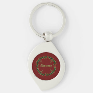 Gothic Christmas Wreath Custom Name Key Ring