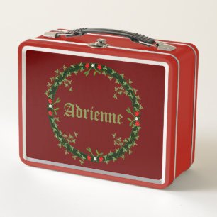 Gothic Christmas Wreath Custom Name Metal Lunch Box