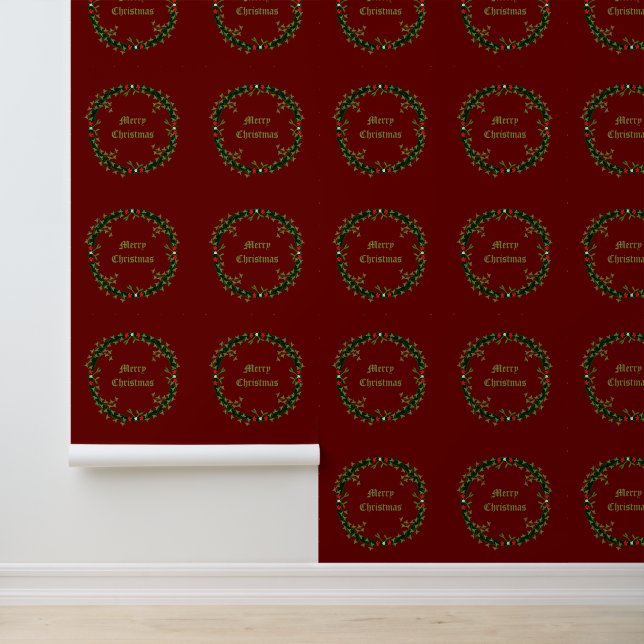 Gothic Christmas Wreath Custom Patterned Wallpaper (Application)