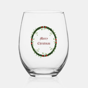 Gothic Christmas Wreath Custom Stemless Wine Glass
