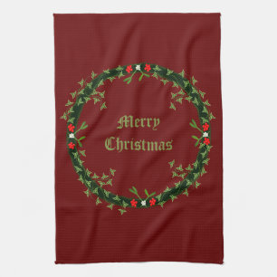 Gothic Christmas Wreath Custom Tea Towel
