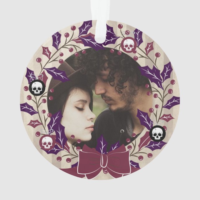 Gothic Christmas Wreath Photo Ornament (Back)