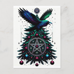 Gothic Christmas/Yule Raven and Pentagram Postcard