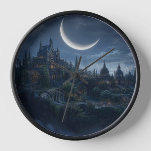 Gothic Citadel Crescent Moon Wall Clock