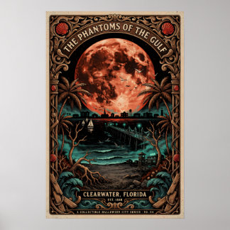 Gothic Clearwater, FL Art | Vintage Horror Travel Poster