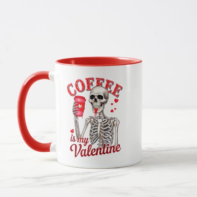 Gothic Coffee Is My Valentine Skeleton Drinking  Mug (Left)