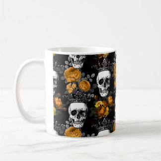 Gothic Coffee Mug Skulls n Crowns Orange Black