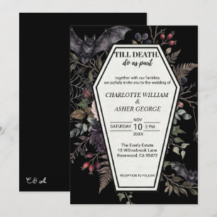 Gothic Coffin Bat Halloween Wedding Invitation
