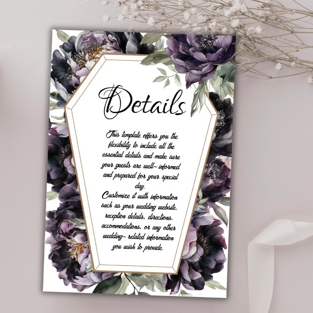 Gothic Coffin Black Peony Wedding Enclosure Card (Creator Uploaded)