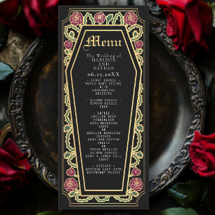 Gothic Coffin Rose Black Wedding Menu