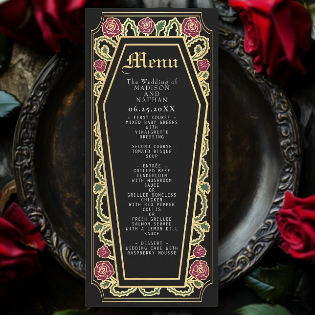 Gothic Coffin Rose Black Wedding Menu (Creator Uploaded)
