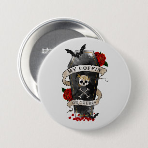 Gothic Coffin & Skull with Red Rose 7.5 Cm Round Badge