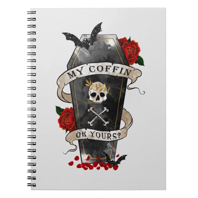 Gothic Coffin & Skull with Red Rose Notebook (Front)