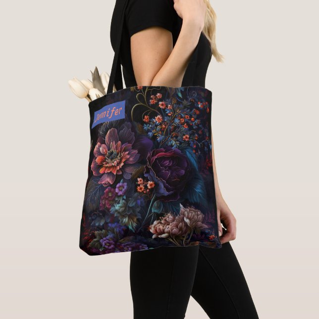Gothic Colourful Floral Modern Personalised  Tote Bag (Close Up)