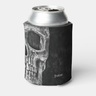 Gothic Cool Half Skull Head Black And White Grunge Can Cooler