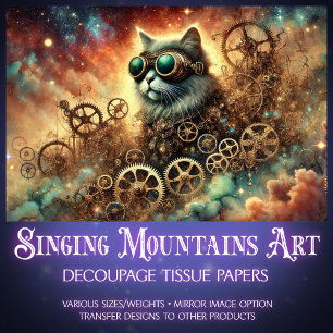 Gothic Cosmic Steampunk Cat Dream Decoupage  Tissue Paper