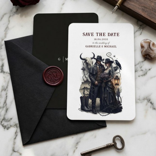 Gothic Couple Dark Western Save The Date (Creator Uploaded)