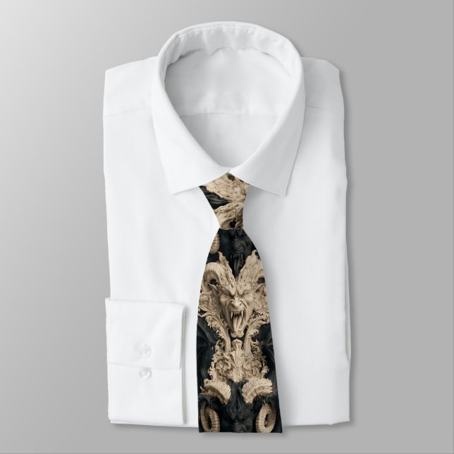 Gothic Cream and Black Baroque Horned Devil Tie (Tied)