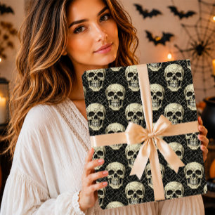 Gothic Cream Skull Cracked Pattern Wrapping Paper