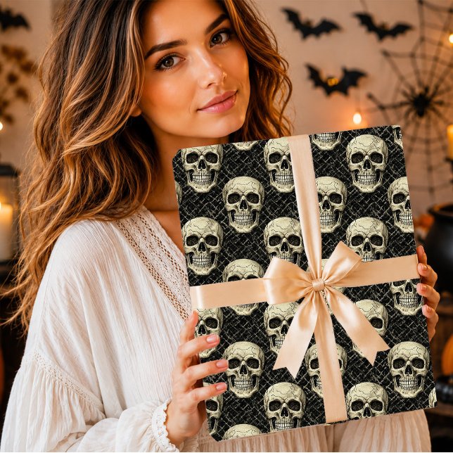 Gothic Cream Skull Cracked Pattern Wrapping Paper (Creator Uploaded)