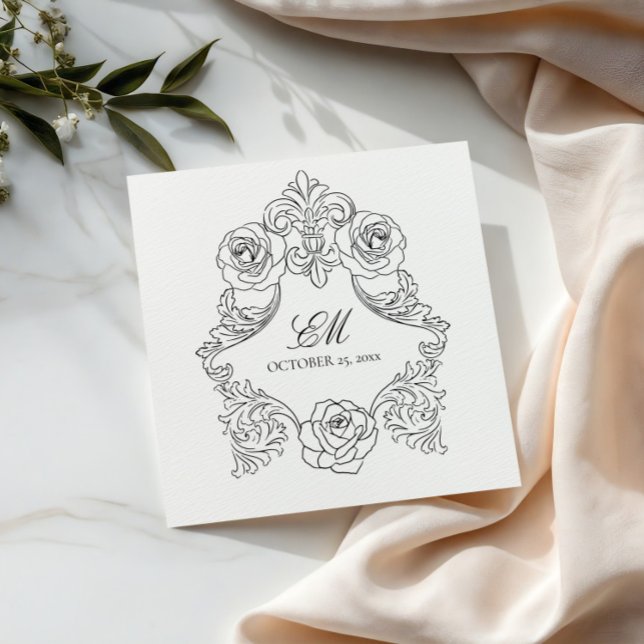 Gothic Crest Monogram Black & White Wedding Napkin (Creator Uploaded)
