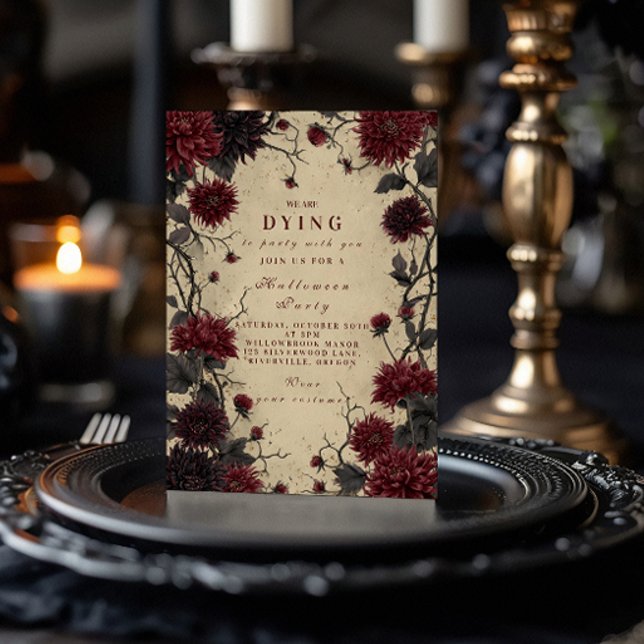 Gothic Crimson Dahlia Halloween Celebration Invitation (Creator Uploaded)